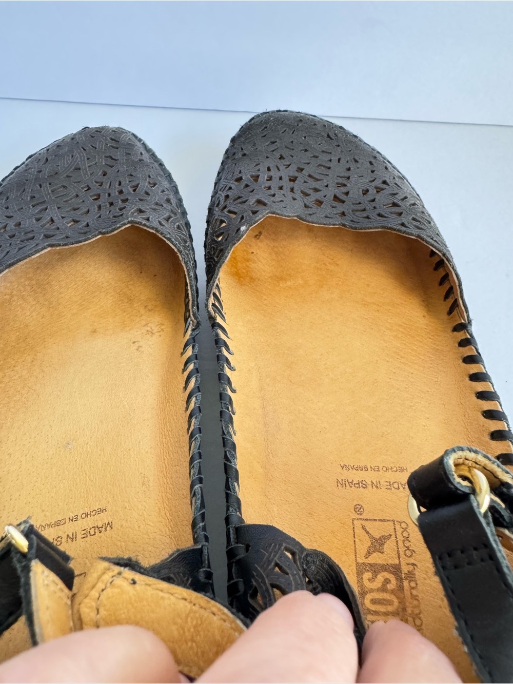 PIKOLINOS Black Leather Laser-Cut Mary Jane Comfort Flats - Picture 7 of 10